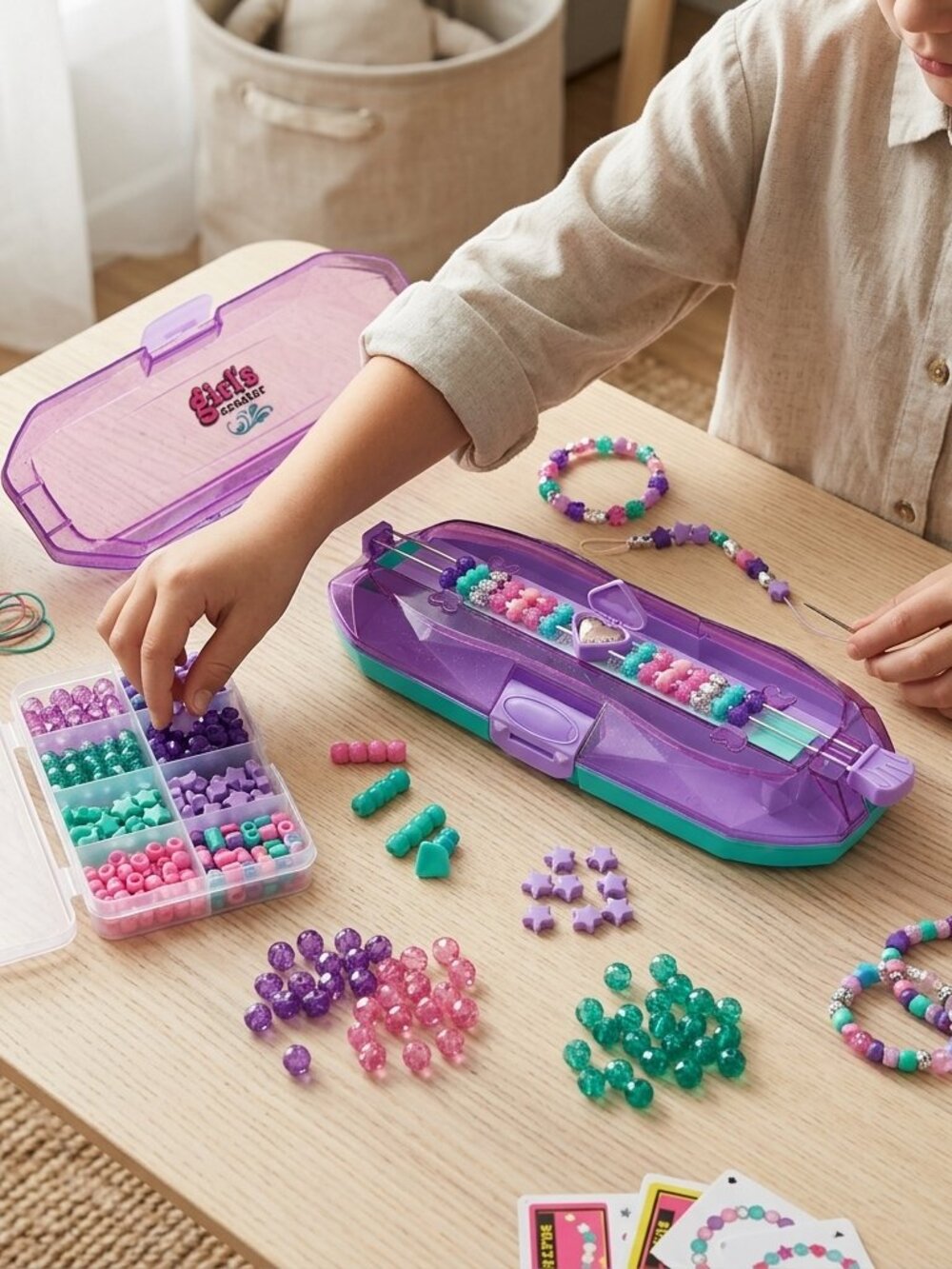 DIY Bead Bracelet Making Kit for Kids, Arts & Crafts Jewelry Design Activity Set - Picture 3 of 14